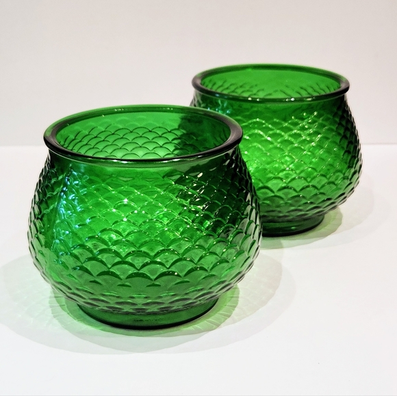 Set Of 2 green glass bowl vases. By E.O. Brody Cleveland Ohio - Picture 5 of 8